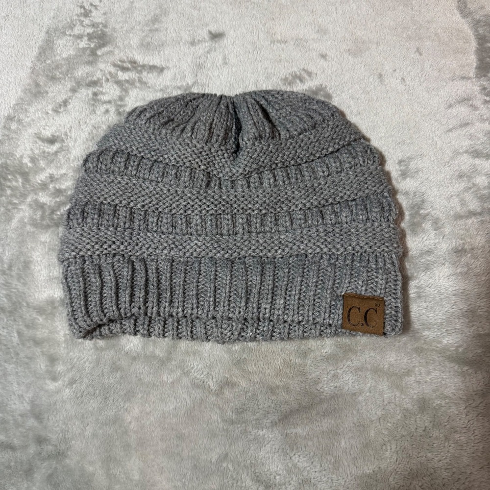 Cozy Grey C.C BeanieTail Knit Ponytail Beanie